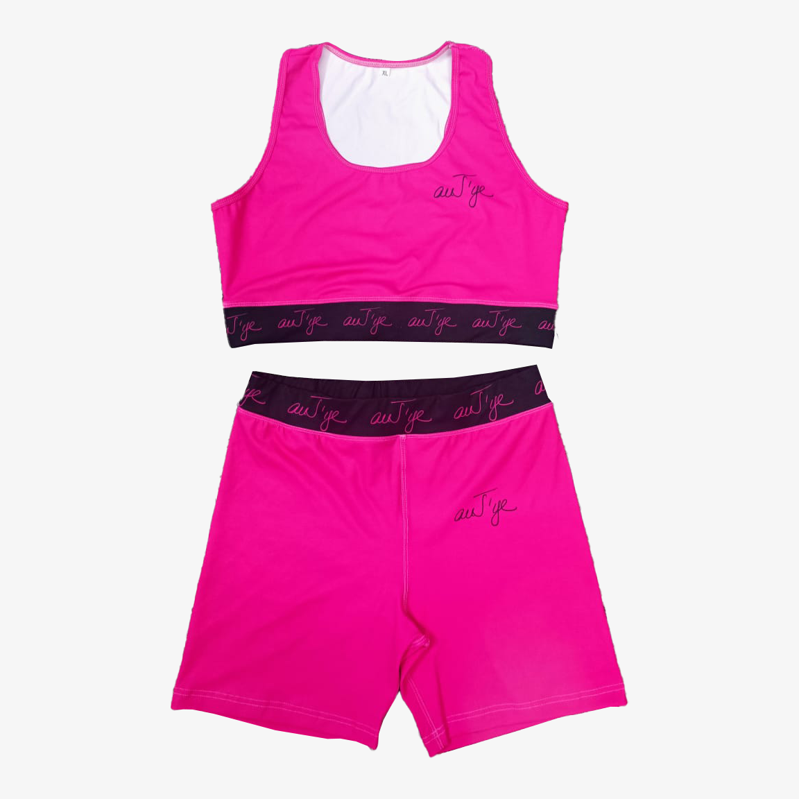 C.enter O.f A.ttention Pink and Black Two Piece Shorts and Sports Bra
