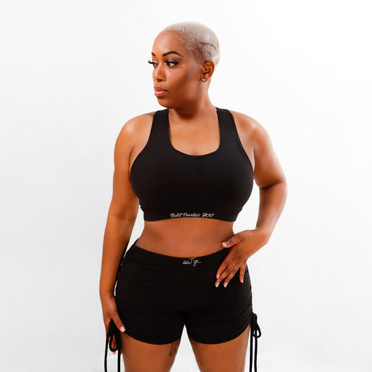 Crush Women's Black auJ’ye Drawstring Two Piece Shorts and Sports Bra